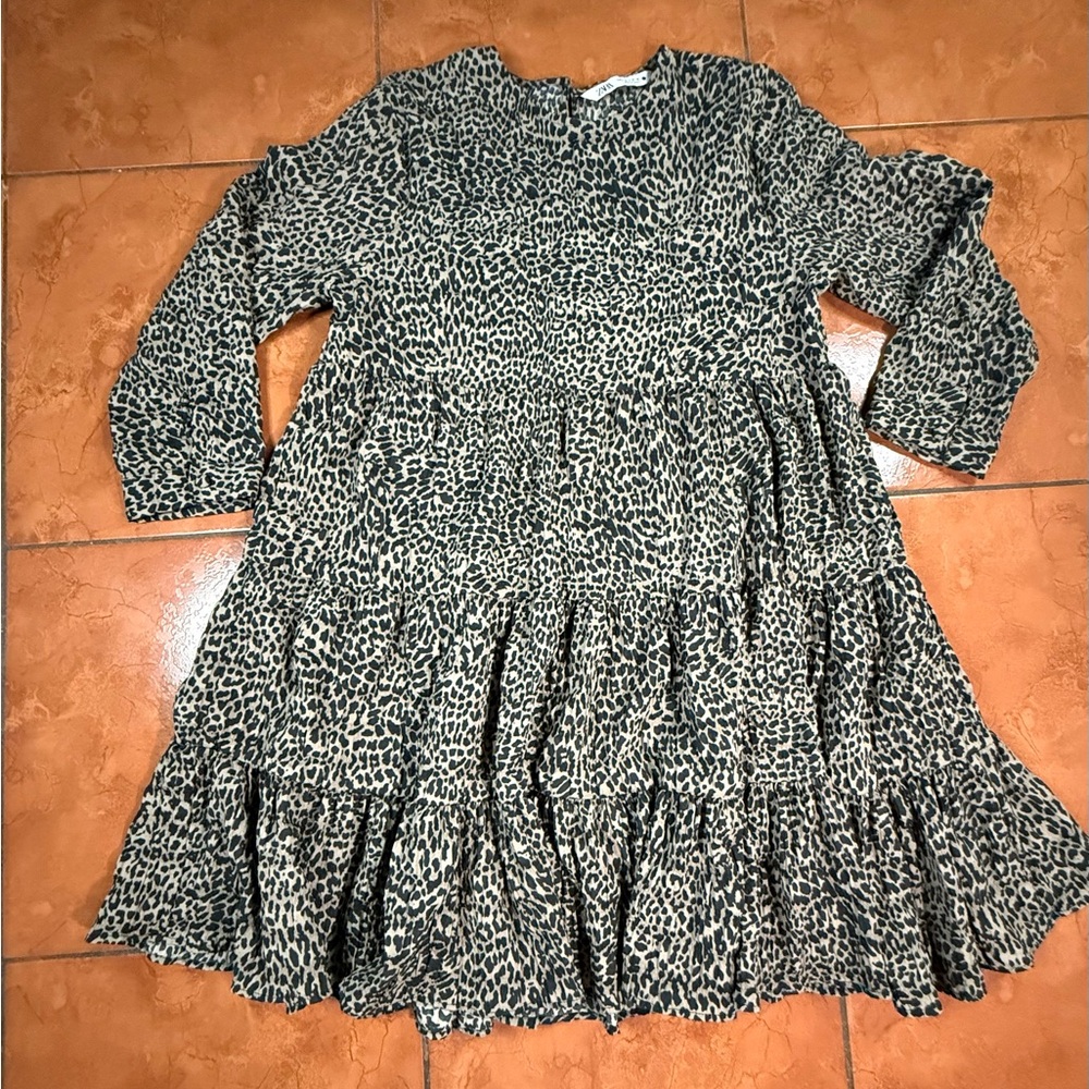 Zara Black and White Ruffled Tiered Sundress with Bishop Sleeves